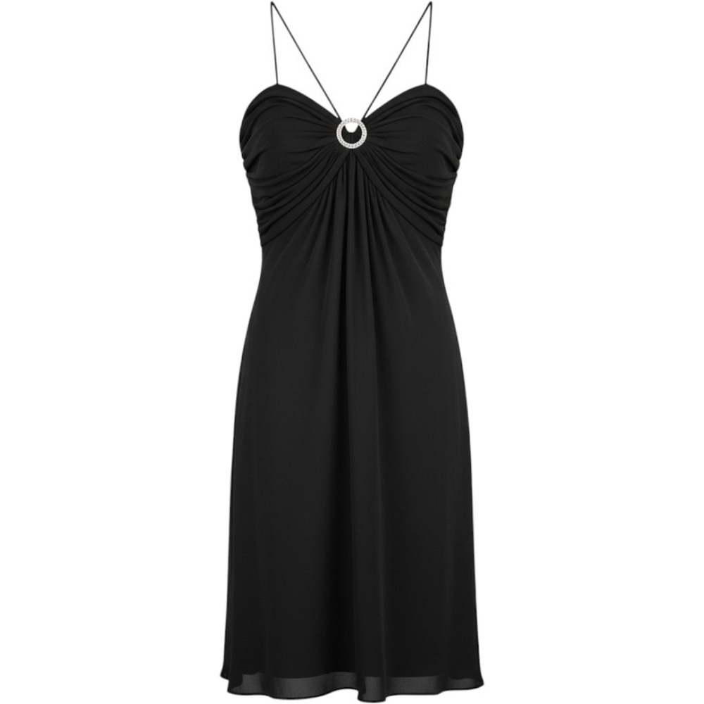 Vtg Alex Evenings Black Cocktail Dress Rhinestone Ruched Chiffon 6P Party Event